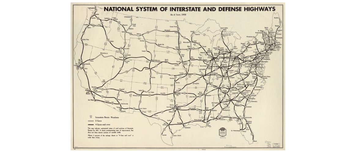 Map of the U.S. Interstate System exemplifies hub-and-spoke approach.